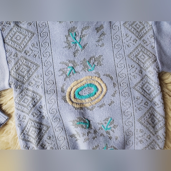 Vintage 80s Pastel Purple 3D Kawaii Metallic Glitter Embroidered Sweater Small - Picture 7 of 13